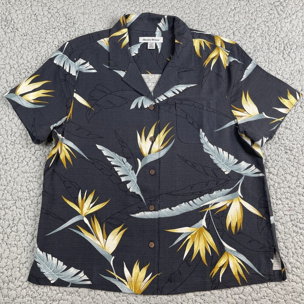 Havana Breeze Button Up Shirt Mens Large Short Sleeve Tropical Vacation Relax